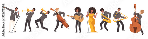  jazz band group musicians singing and playing trumpet