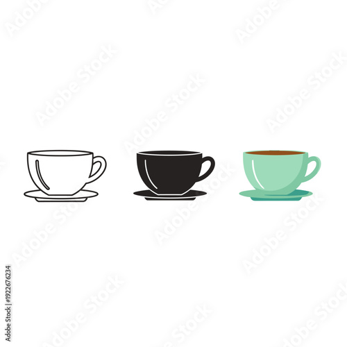 Three colorful coffee cups on saucers Vector