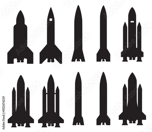 black space rockets against white backdrop