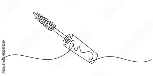 Continuous line drawing of a mascara wand and tube for cosmetic and beauty concepts. Vector, illustration
