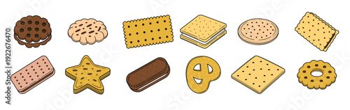 biscuits doodle hand drawn isolated on white background