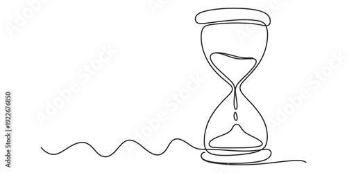 Continuous line drawing of an hourglass symbolizing time management and deadline concepts. Vector, illustration