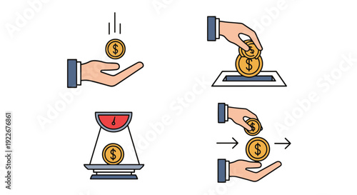 Coin Receive Line soft elegant color illustration