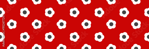 Retro seamless floral pattern with simple geometric figures. Daisy flower background on red