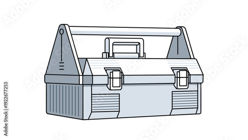 Sturdy metal toolbox with a handle and latches for organizing hand tools and equipment for home repairs or work.