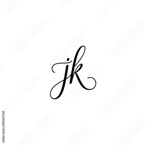 Elegant Script JK Lettering Logo, Black and White, isolated white background