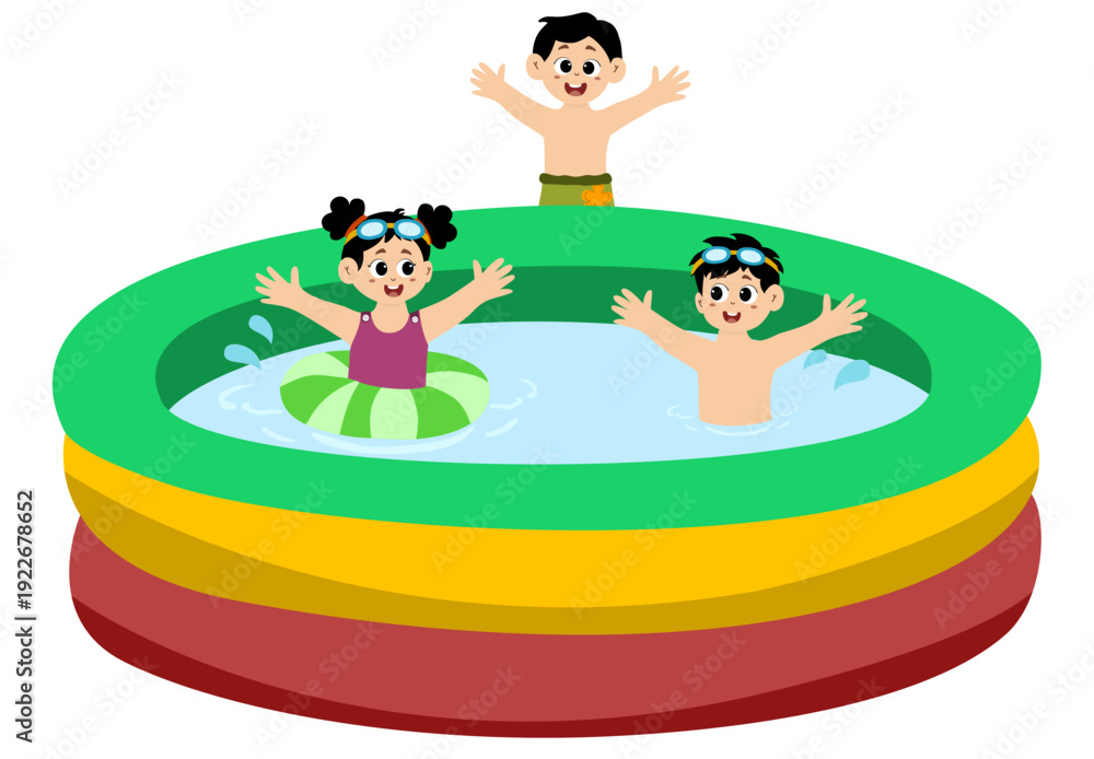Fototapeta premium Little kid swimming at the swimming pool. kid playing at the swimming pool illustration, vector