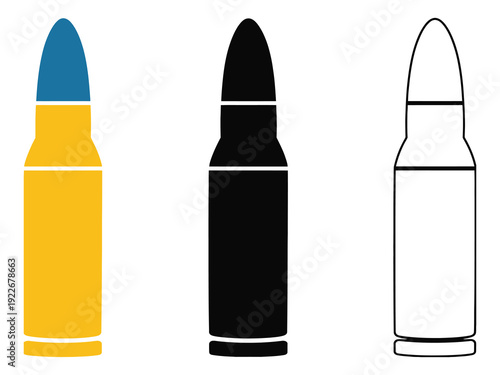 Bullet illustrations vector three different styles and color schemes, modern ammunition design