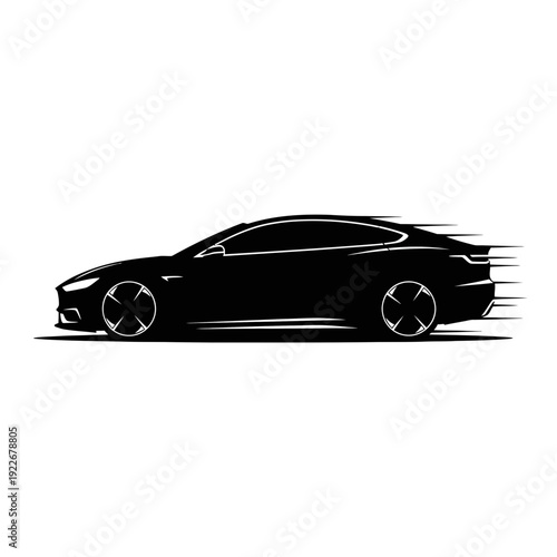 Sleek black luxury sports car isolated on a white background featuring a shiny aerodynamic design and expensive motor vehicle styling for fast transportation