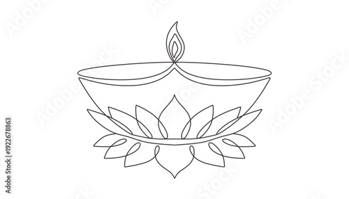 Continuous line art of traditional diya oil lamp minimal abstract Diwali festive vector illustration
