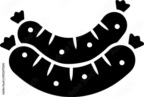 Two stacked and tied meat sausage link icon for food, restaurant menu or butcher shop concept. Flat design graphic vector illustration