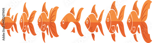 Goldfish different swimming poses collection isolated on white background ornamental aquarium fish orange marine animal vector illustration set.