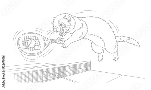 Cat Playing Tennis with Racket Illustration.
