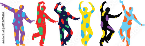 Colorful Dancing People Silhouette Collection Featuring Abstract Human Figures, Creative Movement, Celebration Energy and Modern Artistic Lifestyle Concept Illustration