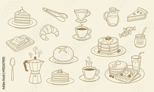 Italian food set in hand drawn whimsical style. Crayon drawing for menus and invitations. La dolce vita outline vector illustration