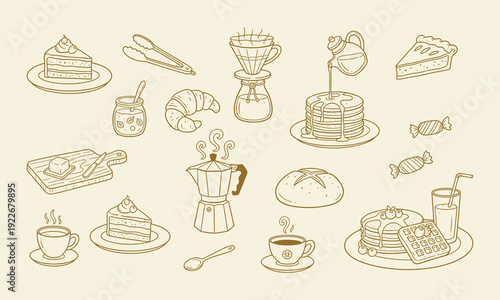 Italian food set in hand drawn whimsical style. Crayon drawing for menus and invitations. La dolce vita outline vector illustration