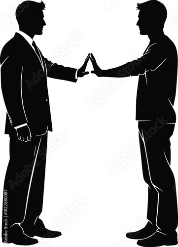 Business handshake silhouette illustration showing professional agreement, partnership cooperation, negotiation success concept between two businessmen in corporate communication and teamwork