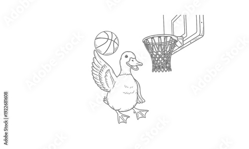 Duck Playing Basketball with Ball in Air.