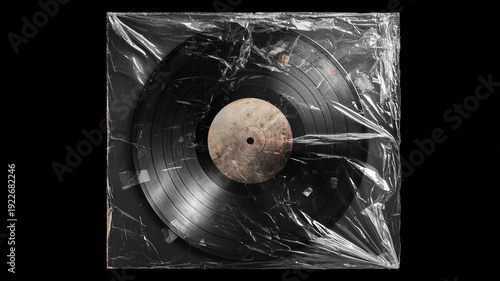 Old vinyl record cover with plastic wrap overlay.