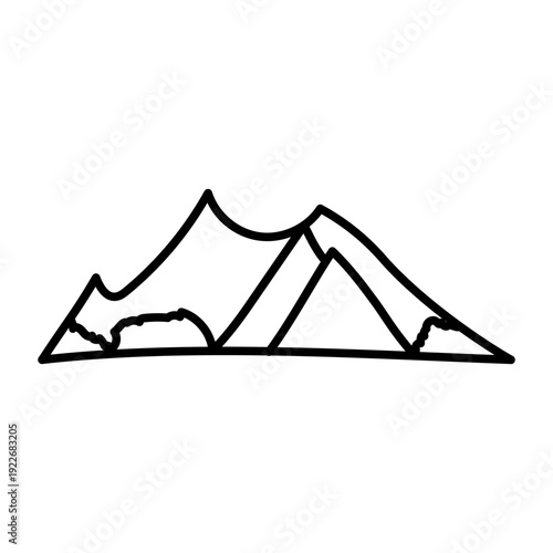 Mountain Hand Drawn Icon Vector Illustration, Nature Peak Sketch Symbol Isolated on White Background