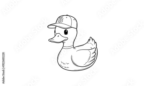 Duck Wearing Baseball Cap Illustration.