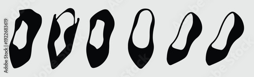  black illustration of various kinds of shoes group of