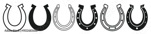  black and white set of horseshoe icon silhouette art