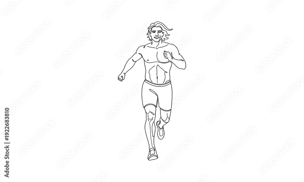 Obraz premium Continuous one line drawing of Happy running man. One line vector illustration with out background