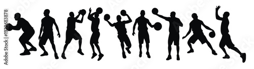  basketball player silhouettes set isolated flat illustration