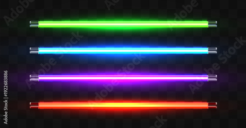 Four vibrant glowing neon light tubes.