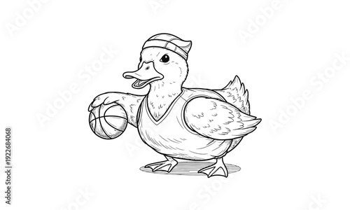 Duck Wearing Basketball Jersey and Cap.
