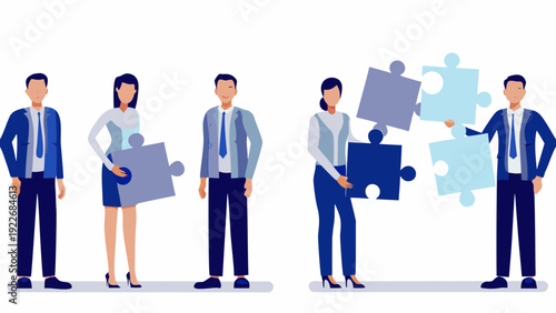 Business team working together to solve puzzle