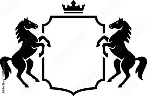 Classic Heraldic Shield with Rearing Horses and Crown