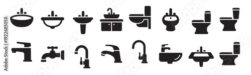 bathroom fixtures symbols on white