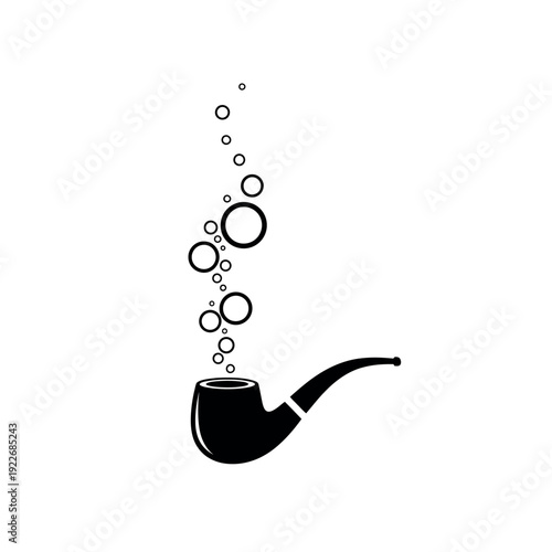 Smoking pipe icon with rising bubbles, representing pipe smoking, relaxation, or a vintage concept.