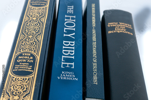 Tableau sur toile Stack of holy books - New World Translation of the Holy Scriptures, Book of Morm