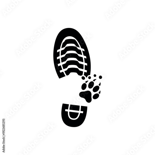 Footprint and paw print side-by-side on a shoe sole, symbolizing companionship or tracking.