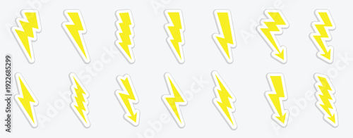  lightning bolts vector stickers set concept of energy