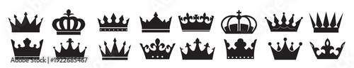 Set of vector king crowns icon on white background. outline Illustration.