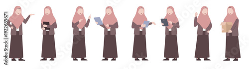  islamic hijab business woman with various poses vector