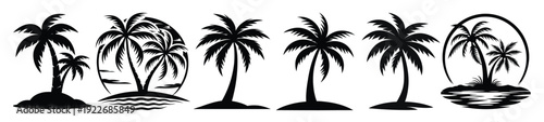 collection of palm tree silhouettes isolated on a white