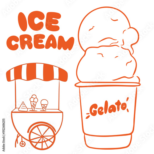 Ice Cream Truck Illustration with Paper Cup Dessert