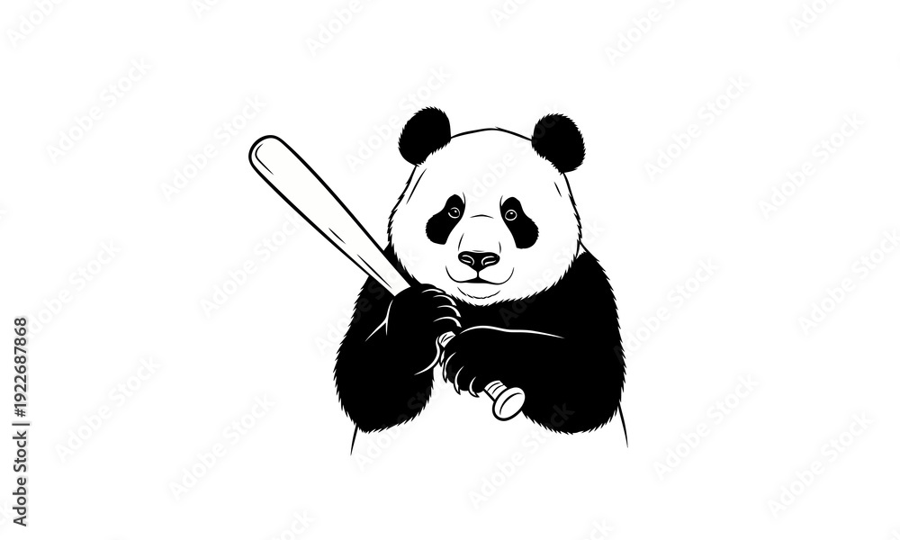 Naklejka premium Panda Bear Holding Baseball Bat Illustration.
