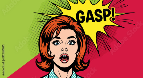 Comic-style illustration of a woman with an exclamation GASP! above her head. The woman has an expressive face with wide eyes and open mouth, expressing surprise or shock.