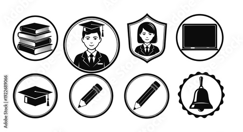 Education Industry Black and White Glyph Icons Set. School, Study, University, Graduation, Learning Symbols Collection.
