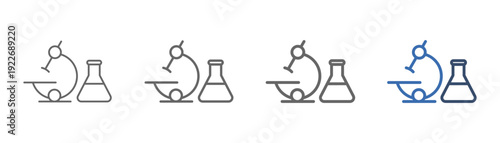 
outline icon set biology with microscope and lab glass design