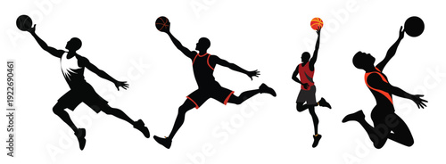basketball players silhouettes isolated on white background