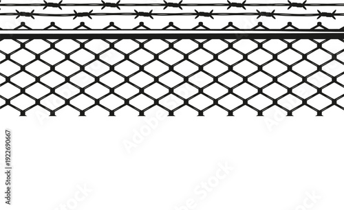  black and white fence with barbed wire illustration for