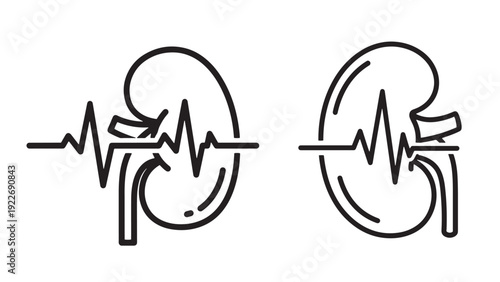 Renal Health Risk Assessment Icon with Kidney Function Monitoring and Cardiac Rhythm for Corporate Healthcare Underwriting Employee Wellness Funding and Insurance Analytics Illustration