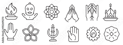 prayer and namaste related icons set isolated on white